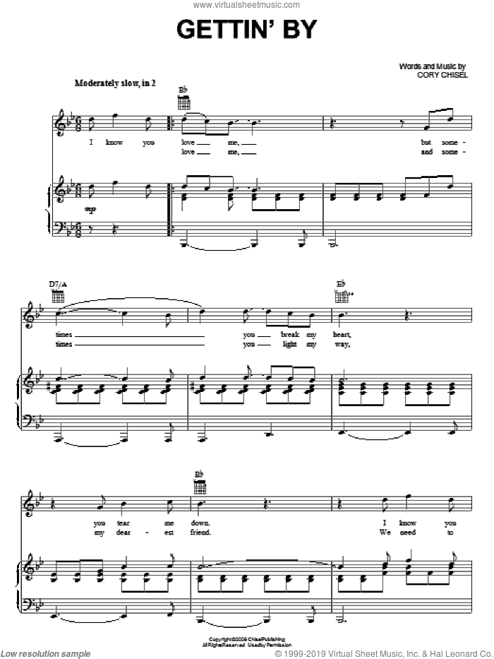 Gettin' By sheet music for voice, piano or guitar by Cory Chisel & The Wandering Sons and Cory Chisel, intermediate skill level