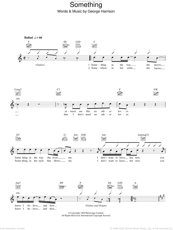 Something sheet music for voice and other instruments (fake book) by The Beatles and George Harrison, intermediate skill level