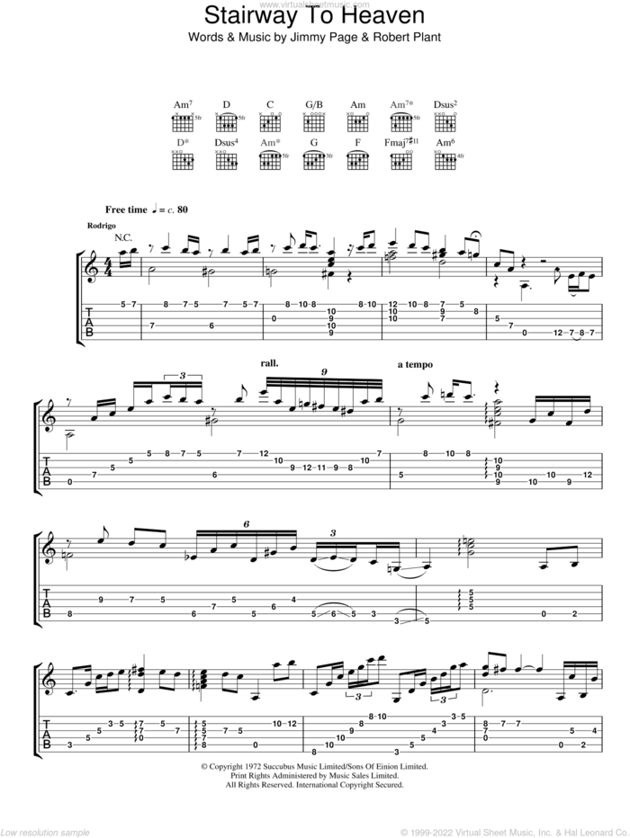 Stairway To Heaven sheet music for guitar (tablature) by Rodrigo y Gabriela, Led Zeppelin, Jimmy Page and Robert Plant, intermediate skill level