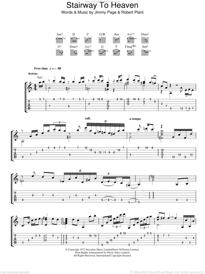 Stairway To Heaven sheet music for guitar (tablature) by Rodrigo y Gabriela, Led Zeppelin, Jimmy Page and Robert Plant, intermediate skill level