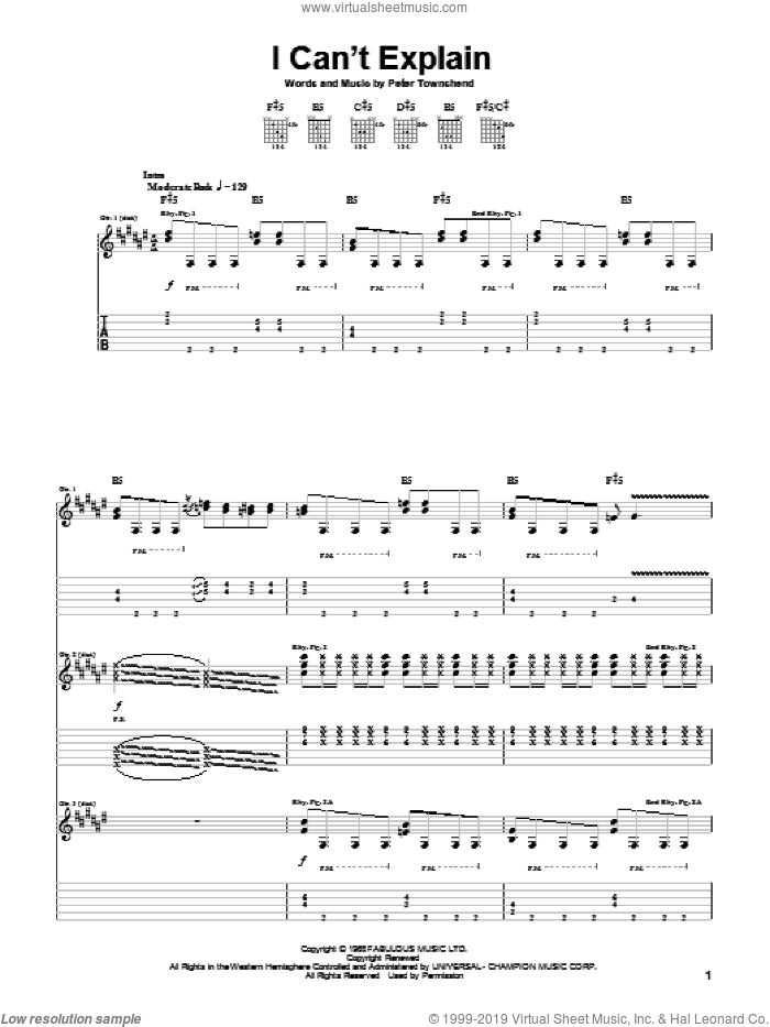 I Can't Explain sheet music for guitar (tablature) by Pete Townshend, Scorpions and The Who, intermediate skill level