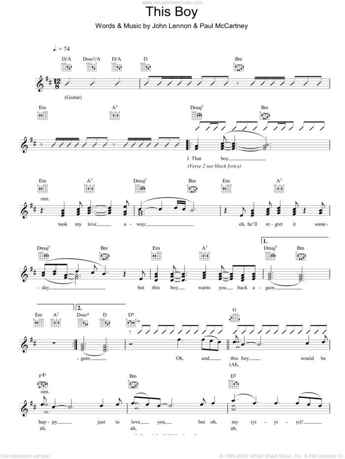 This Boy sheet music for voice and other instruments (fake book) by The Beatles, John Lennon and Paul McCartney, intermediate skill level