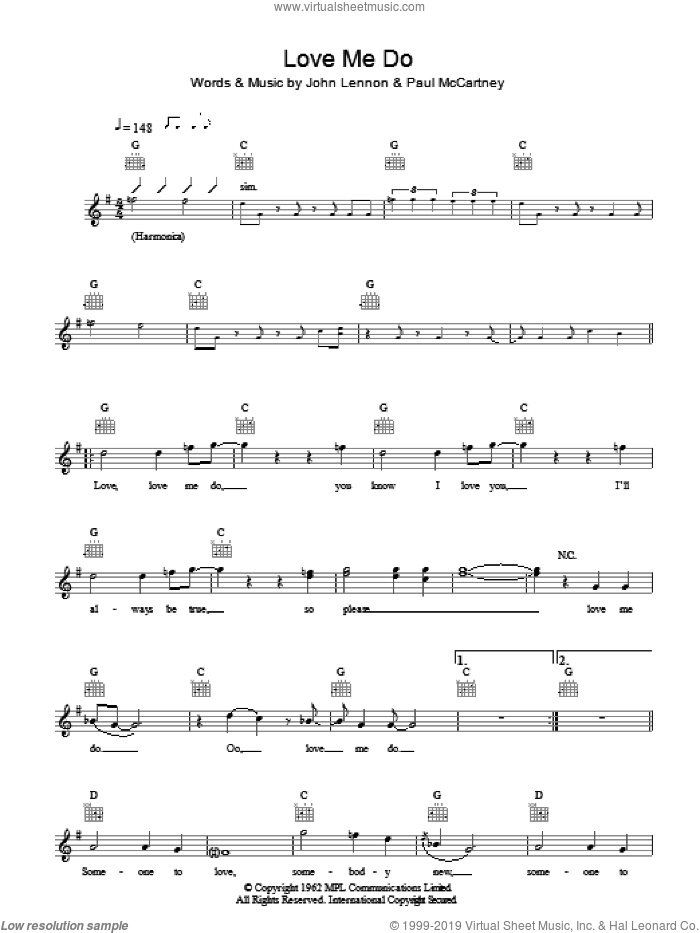 Love Me Do sheet music for voice and other instruments (fake book) by The Beatles, John Lennon and Paul McCartney, intermediate skill level