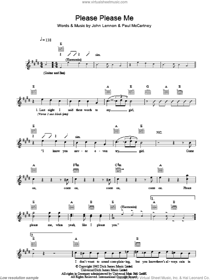 Please Please Me sheet music for voice and other instruments (fake book) by The Beatles, John Lennon and Paul McCartney, intermediate skill level