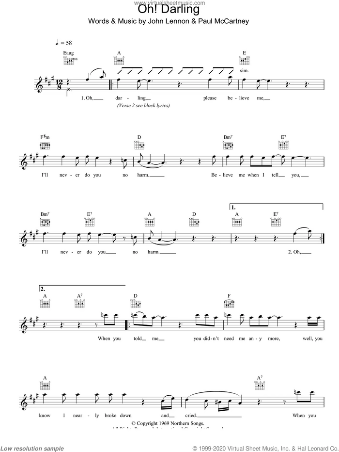 Oh! Darling sheet music for voice and other instruments (fake book) by The Beatles, John Lennon and Paul McCartney, intermediate skill level