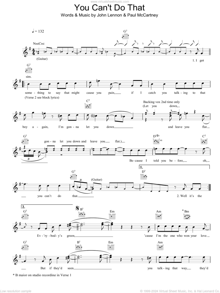 You Can't Do That sheet music for voice and other instruments (fake book) by The Beatles, John Lennon and Paul McCartney, intermediate skill level