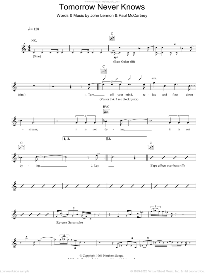Tomorrow Never Knows sheet music for voice and other instruments (fake book) by The Beatles, John Lennon and Paul McCartney, intermediate skill level