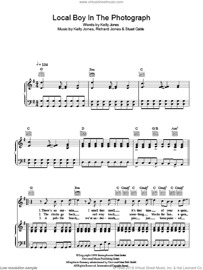 Local Boy In The Photograph sheet music for voice, piano or guitar by Stereophonics, Kelly Jones, RICHARD JONES and STUART CABLE, intermediate skill level