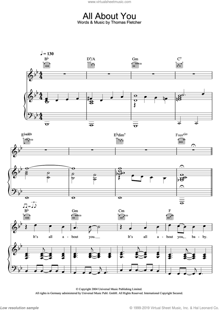 All About You sheet music for voice, piano or guitar by McFly and Thomas Fletcher, intermediate skill level