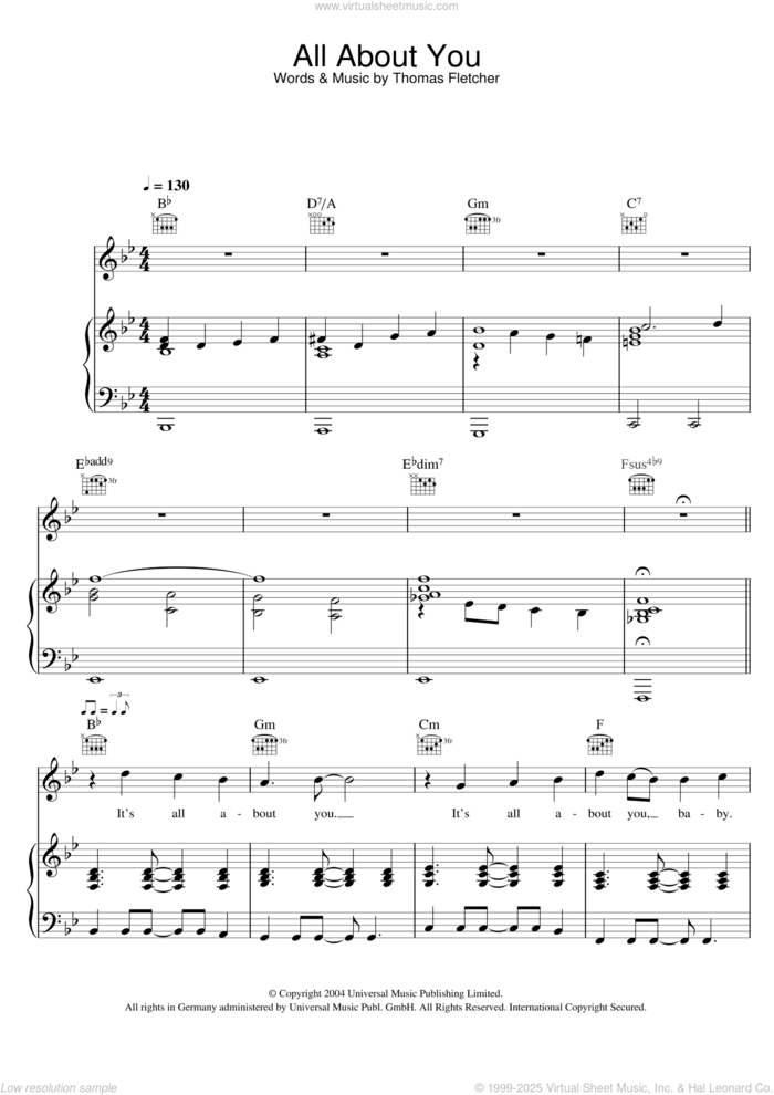 All About You sheet music for voice, piano or guitar by McFly and Thomas Fletcher, intermediate skill level