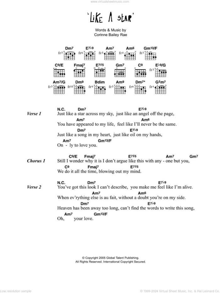 Like A Star sheet music for guitar (chords) by Corinne Bailey Rae, intermediate skill level