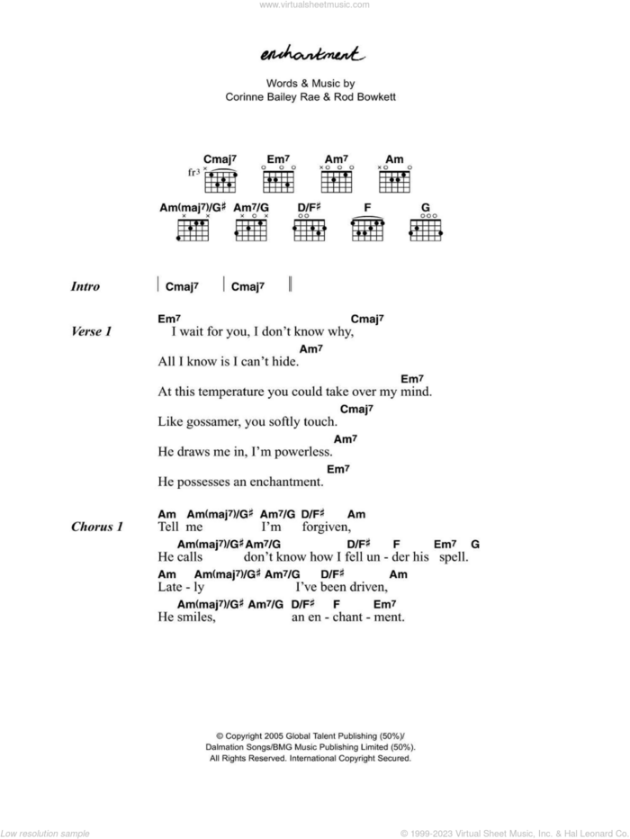 Enchantment sheet music for guitar (chords) by Corinne Bailey Rae and Rod Bowkett, intermediate skill level