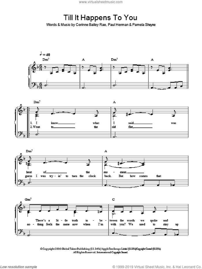Till It Happens To You sheet music for piano solo by Corinne Bailey Rae, Pam Sheyne and Paul Herman, easy skill level