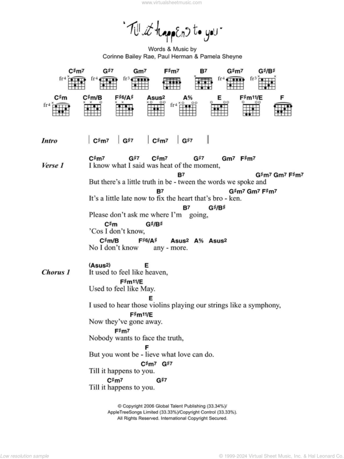 Till It Happens To You sheet music for guitar (chords) by Corinne Bailey Rae, Pam Sheyne and Paul Herman, intermediate skill level