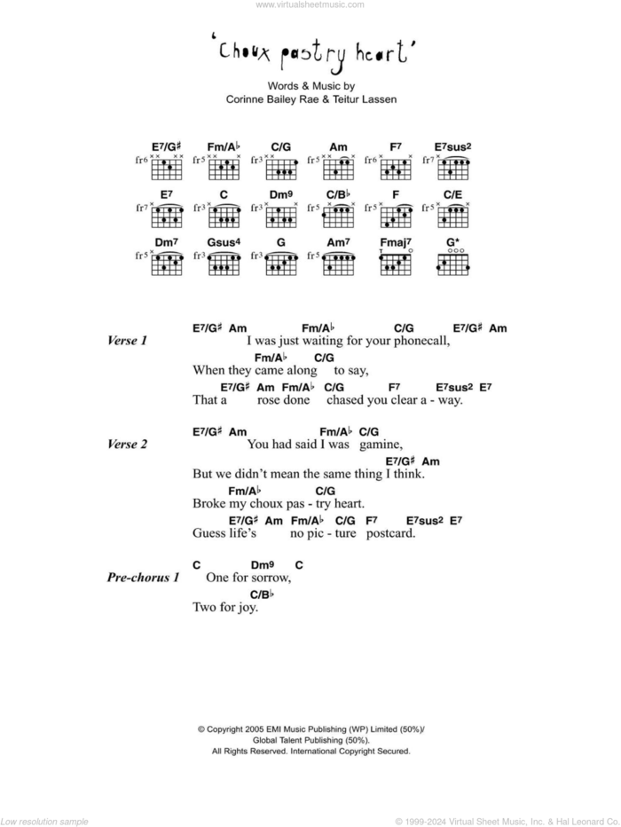 Choux Pastry Heart sheet music for guitar (chords) by Corinne Bailey Rae and Teitur Lassen, intermediate skill level