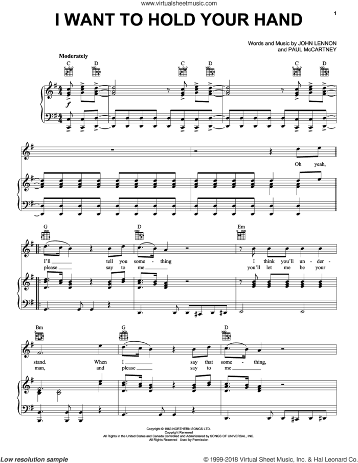 I Want To Hold Your Hand sheet music for voice, piano or guitar by The Beatles, Across The Universe (Movie), John Lennon and Paul McCartney, intermediate skill level