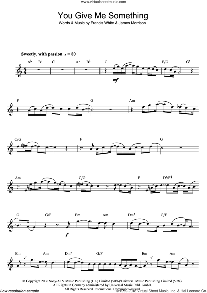 You Give Me Something sheet music for flute solo by James Morrison and Francis White, intermediate skill level