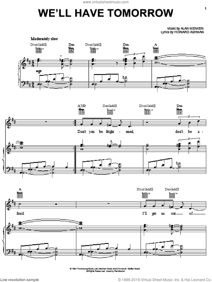 We'll Have Tomorrow sheet music for voice, piano or guitar by Alan Menken and Howard Ashman, intermediate skill level