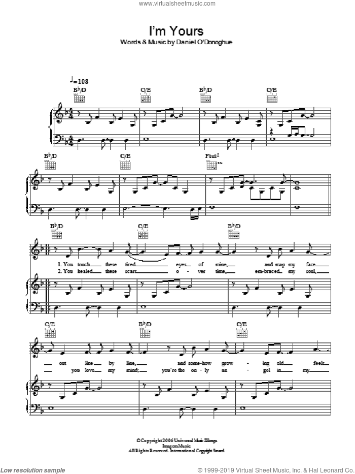 I'm Yours sheet music for voice, piano or guitar by The Script, intermediate skill level