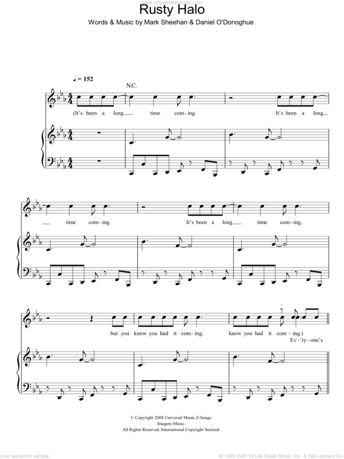 Rusty Halo sheet music for voice, piano or guitar by The Script and Mark Sheehan, intermediate skill level