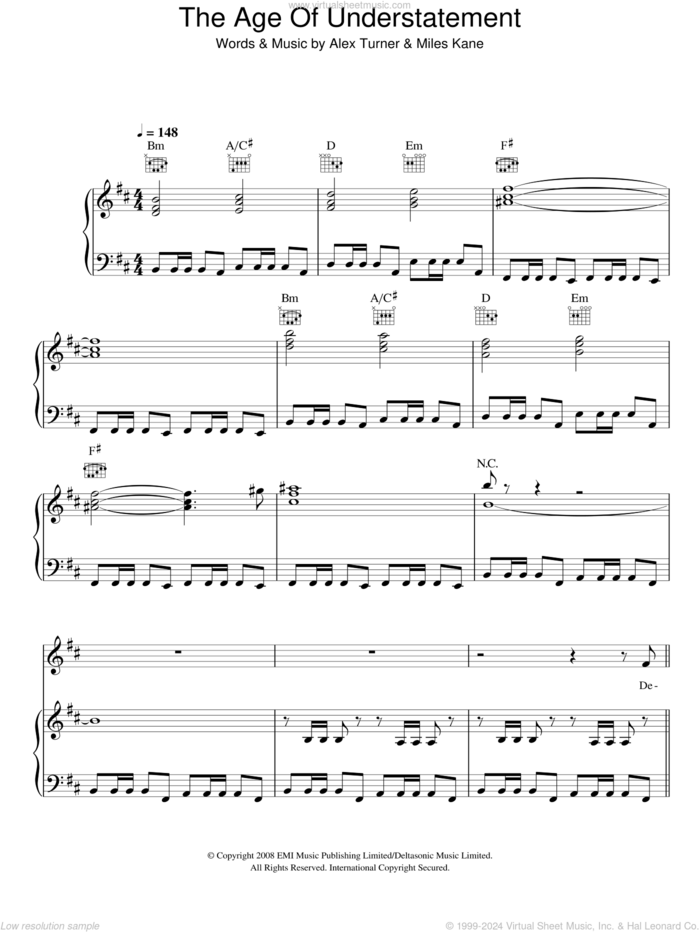 The Age Of The Understatement sheet music for voice, piano or guitar by The Last Shadow Puppets, Alex Turner and Miles Kane, intermediate skill level