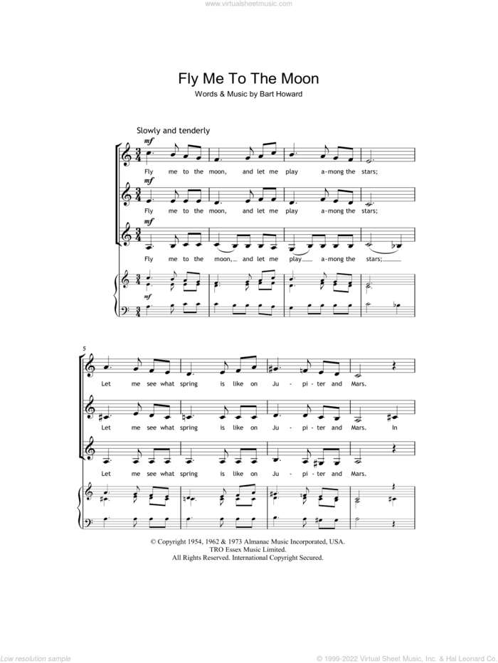 Fly Me To The Moon (In Other Words) (arr. Berty Rice) sheet music for choir (SSA: soprano, alto) by Frank Sinatra, Berty Rice and Bart Howard, wedding score, intermediate skill level