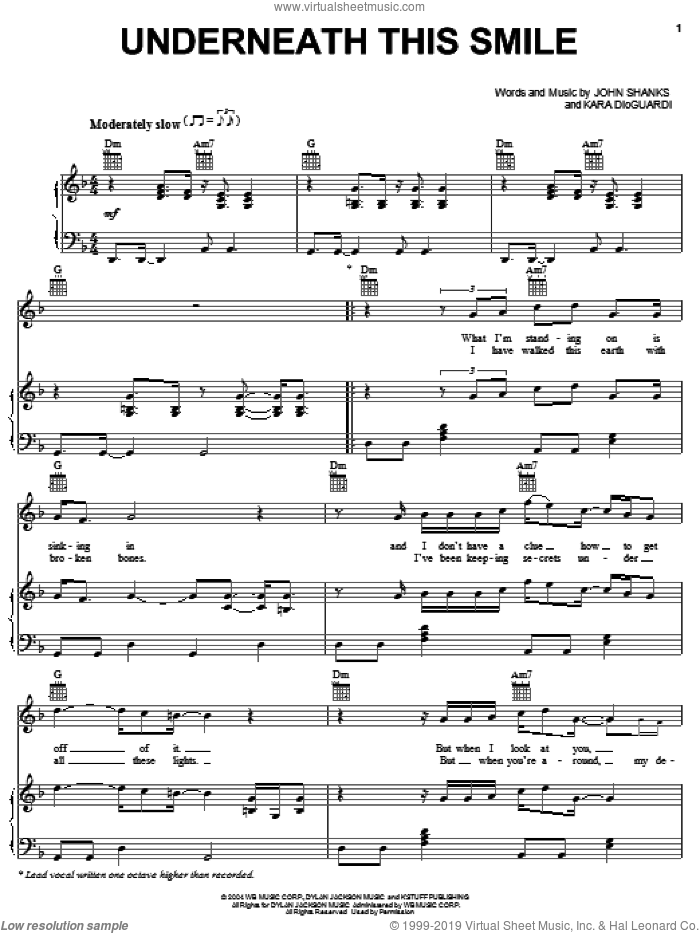 Underneath This Smile sheet music for voice, piano or guitar by Hilary Duff, John Shanks and Kara DioGuardi, intermediate skill level