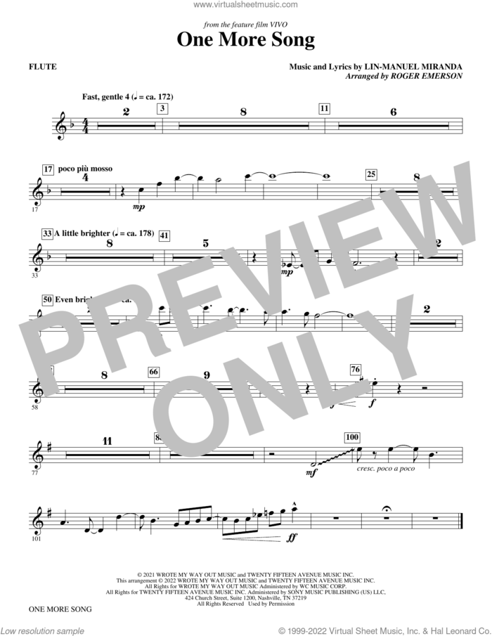 One More Song (from Vivo) (arr. Roger Emerson) (complete set of parts) sheet music for orchestra/band by Roger Emerson and Lin-Manuel Miranda, intermediate skill level