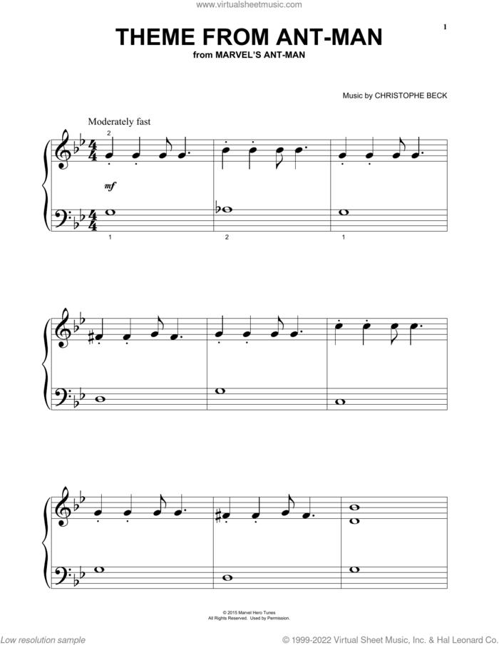 Theme From Ant-Man sheet music for piano solo by Christophe Beck, beginner skill level
