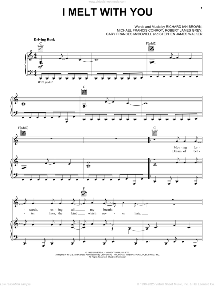 I Melt With You sheet music for voice, piano or guitar by Modern English, Jason Mraz, Michael Francis Conroy, Richard Ian Brown and Robert James Grey, intermediate skill level