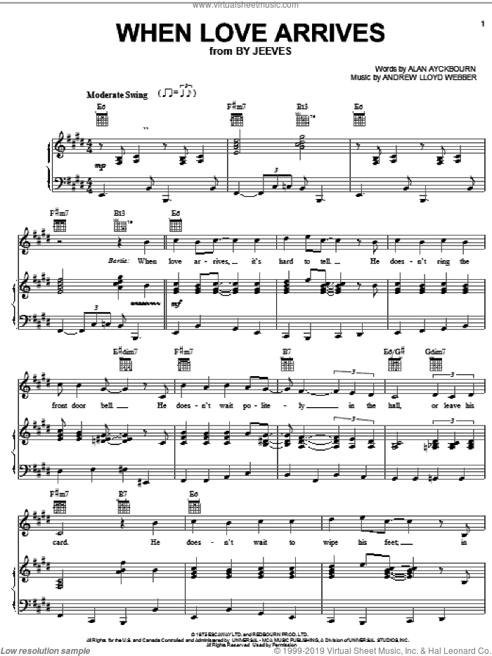 When Love Arrives sheet music for voice, piano or guitar by Andrew Lloyd Webber and Alan Ayckbourn, intermediate skill level