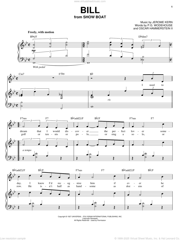 Bill sheet music for voice, piano or guitar by Audra McDonald, Peggy Lee, Show Boat (Musical), Jerome Kern, Oscar II Hammerstein and P.G. Wodehouse, intermediate skill level