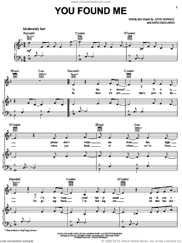 You Found Me sheet music for voice, piano or guitar by Kelly Clarkson, John Shanks and Kara DioGuardi, intermediate skill level