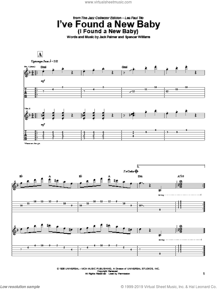 I've Found A New Baby (I Found A New Baby) sheet music for guitar (tablature) by Les Paul, Charlie Christian, Jack Palmer and Spencer Williams, intermediate skill level