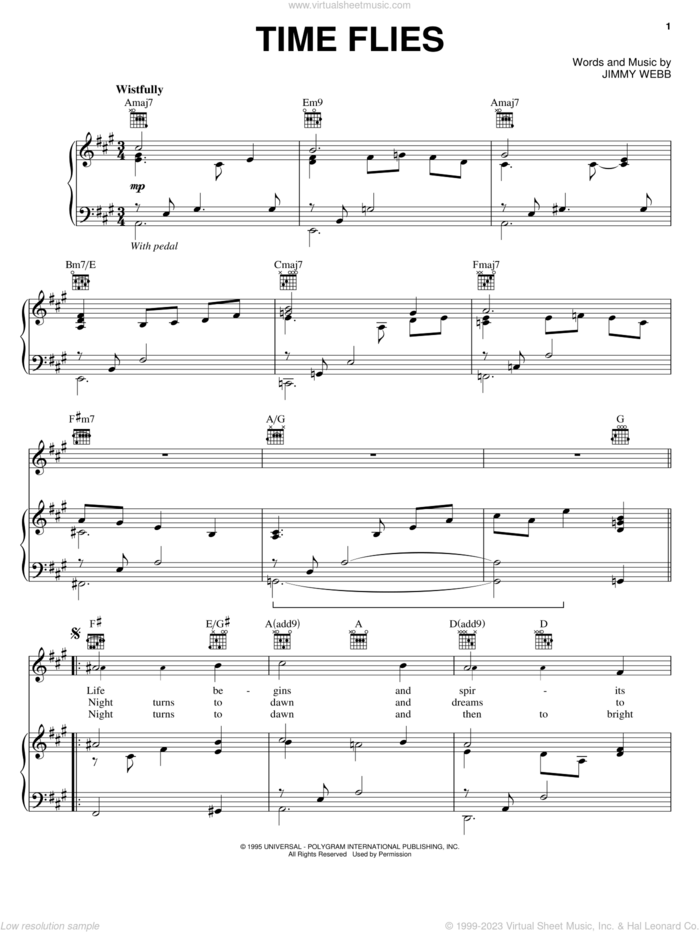 Time Flies sheet music for voice, piano or guitar by Michael Feinstein, Rosemary Clooney and Jimmy Webb, intermediate skill level