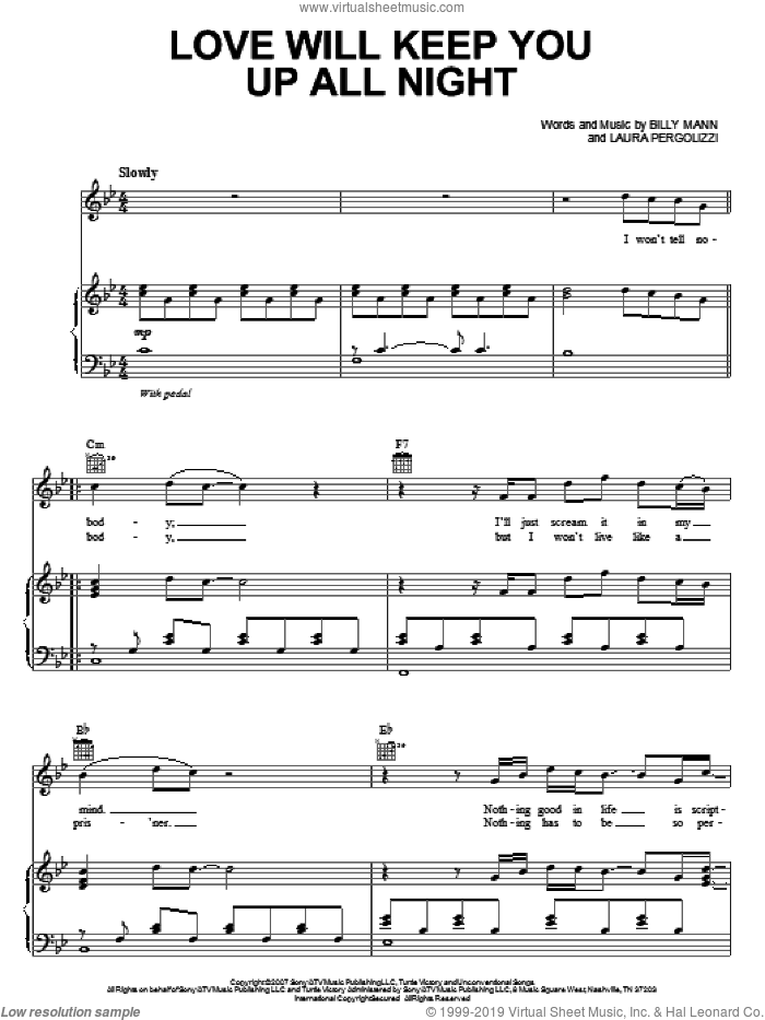Love Will Keep You Up All Night sheet music for voice, piano or guitar by Backstreet Boys, Billy Mann and Laura Pergolizzi, intermediate skill level