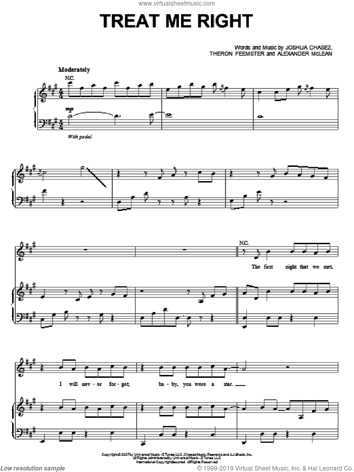 Treat Me Right sheet music for voice, piano or guitar by Backstreet Boys, Alexander McLean, Joshua Chasez and Theron Feemster, intermediate skill level
