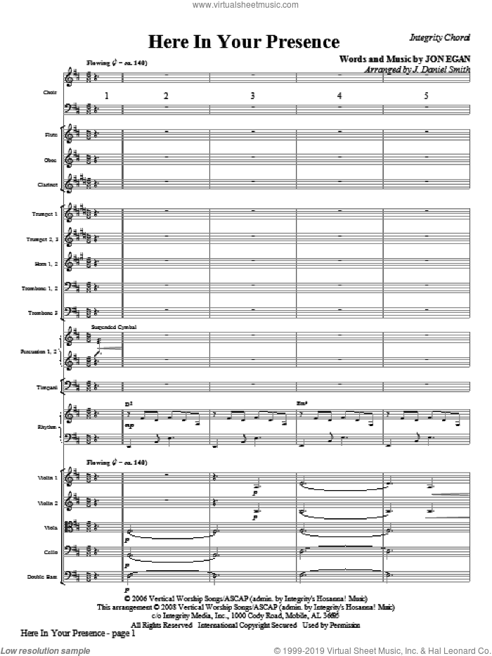 Here In Your Presence (COMPLETE) sheet music for orchestra/band (Orchestra) by Jon Egan and J. Daniel Smith, intermediate skill level