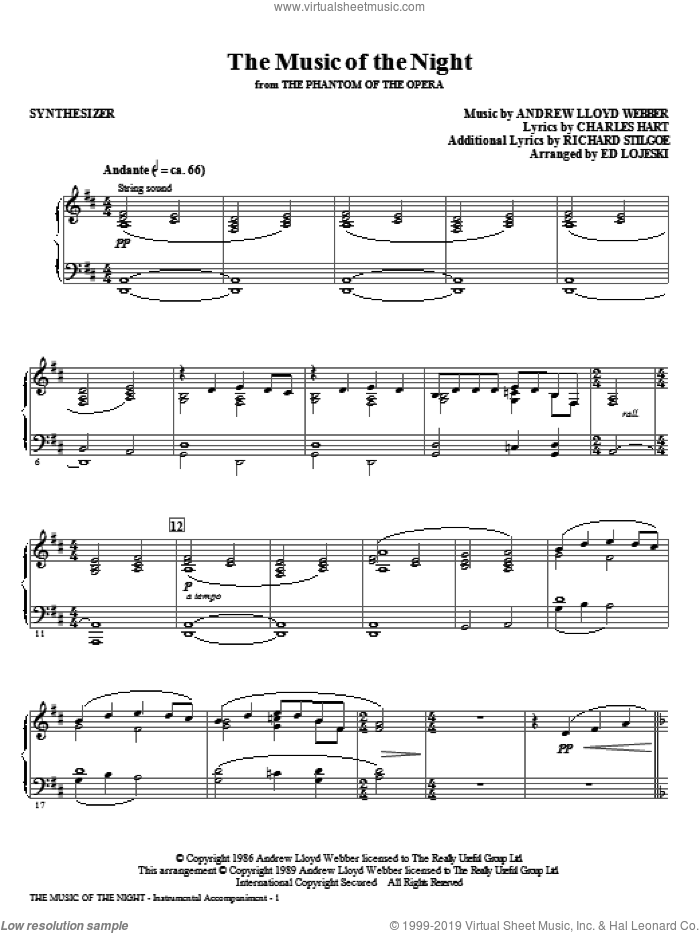 The Music Of The Night (from The Phantom Of The Opera) (complete set of parts) sheet music for orchestra/band (Rhythm) by Andrew Lloyd Webber, Charles Hart, Richard Stilgoe and Ed Lojeski, intermediate skill level