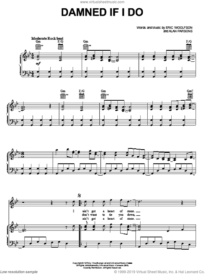 Damned If I Do sheet music for voice, piano or guitar by Alan Parsons Project, Alan Parsons and Eric Woolfson, intermediate skill level