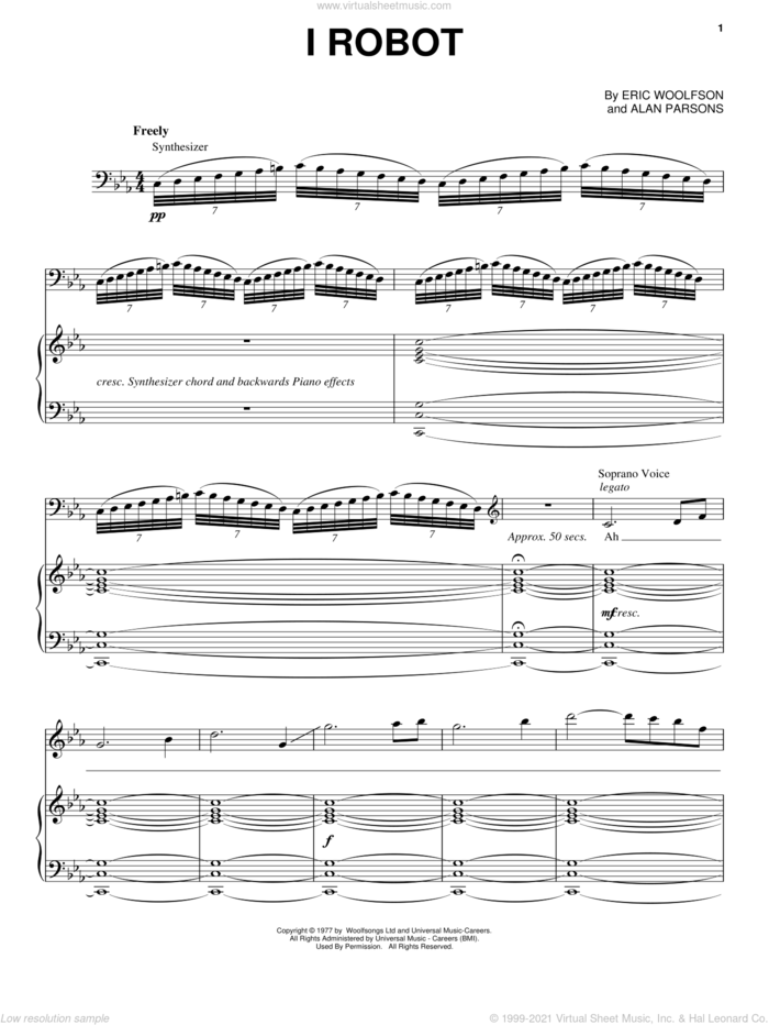 I Robot sheet music for voice, piano or guitar by Alan Parsons Project, Alan Parsons and Eric Woolfson, intermediate skill level