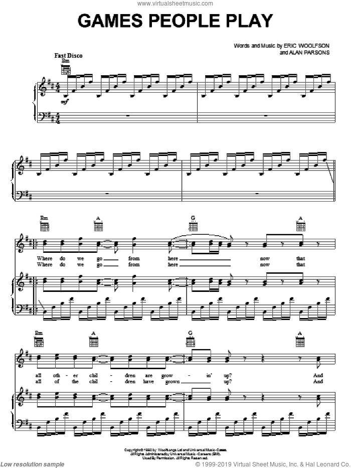 Games People Play sheet music for voice, piano or guitar by Alan Parsons Project, Alan Parsons and Eric Woolfson, intermediate skill level