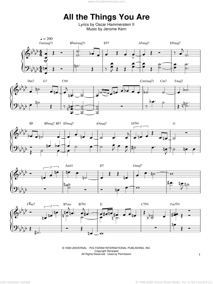 All The Things You Are sheet music for piano solo (transcription) by Kenny Werner, Jerome Kern and Oscar II Hammerstein, wedding score, intermediate piano (transcription)