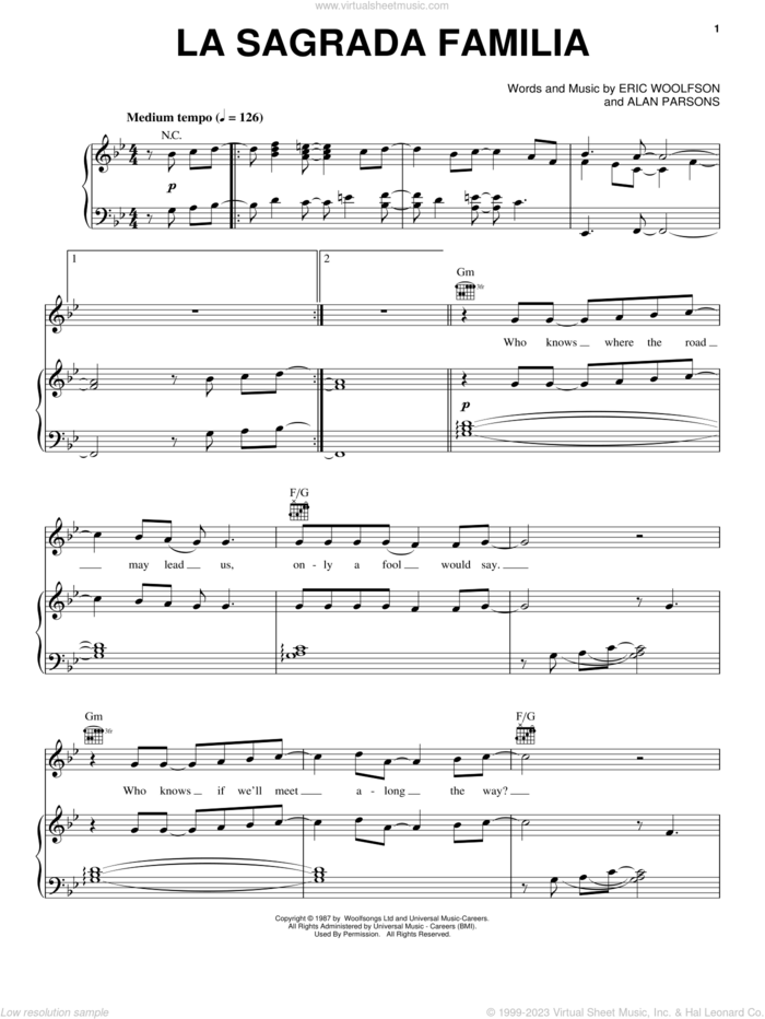 La Sagrada Familia sheet music for voice, piano or guitar by Alan Parsons Project, Alan Parsons and Eric Woolfson, intermediate skill level