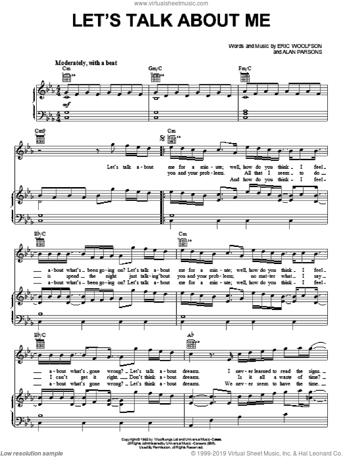 Let's Talk About Me sheet music for voice, piano or guitar by Alan Parsons Project, Alan Parsons and Eric Woolfson, intermediate skill level