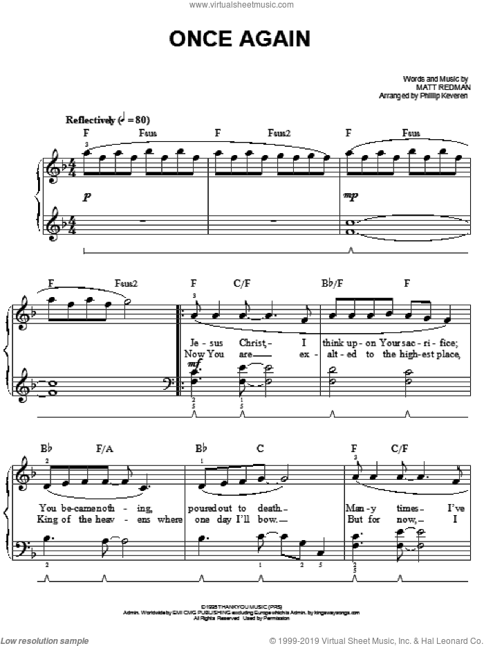 Once Again (arr. Phillip Keveren) sheet music for piano solo by Matt Redman and Phillip Keveren, easy skill level