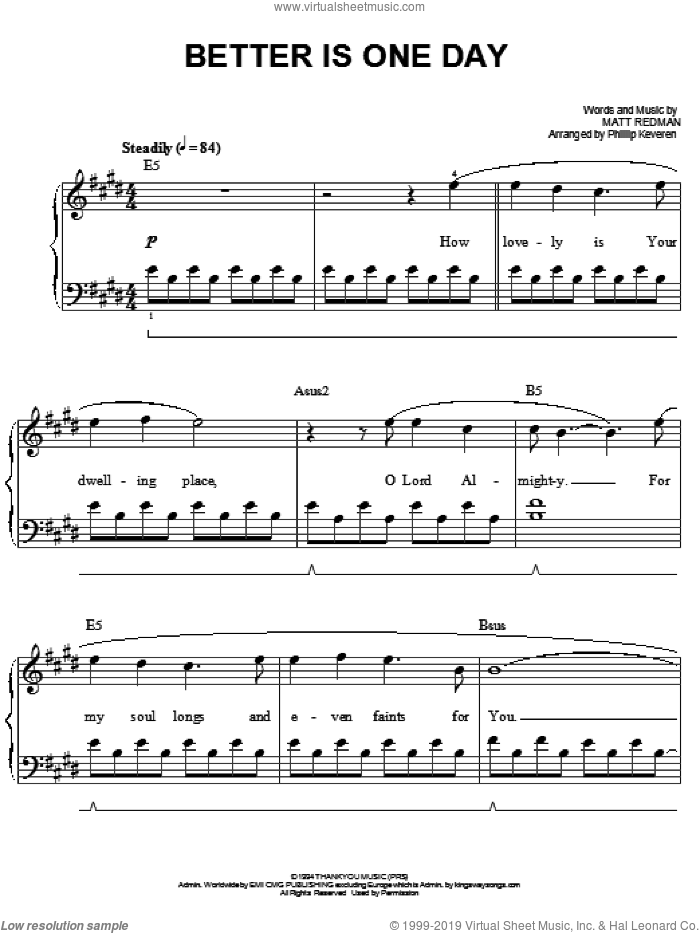 Better Is One Day (arr. Phillip Keveren) sheet music for piano solo by Matt Redman and Phillip Keveren, easy skill level