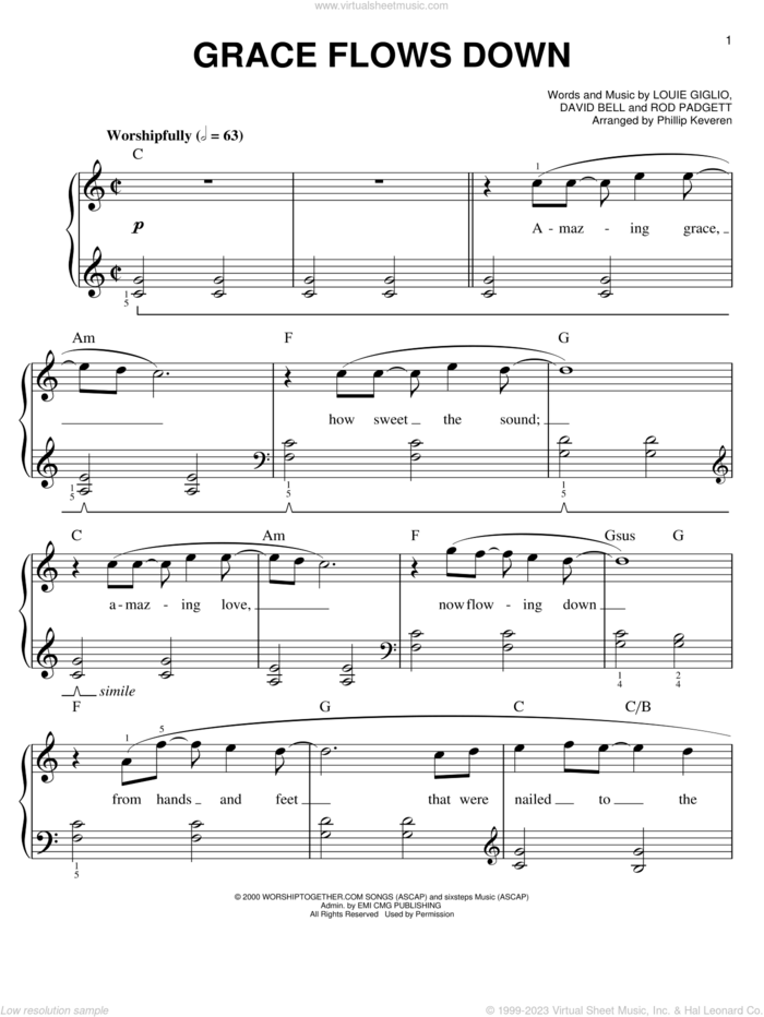 Grace Flows Down (arr. Phillip Keveren) sheet music for piano solo by Passion Band, Phillip Keveren, David Bell, Louie Giglio and Rod Padgett, easy skill level