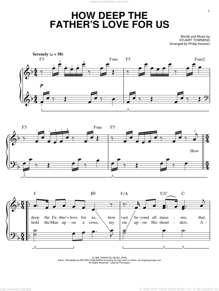 How Deep The Father's Love For Us (arr. Phillip Keveren) sheet music for piano solo by Phillips, Craig & Dean, Phillip Keveren and Stuart Townend, easy skill level