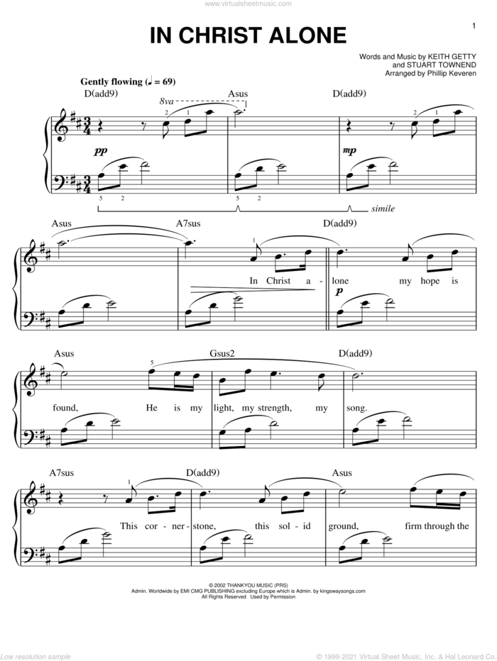 In Christ Alone (arr. Phillip Keveren), (easy) sheet music for piano solo by Keith & Kristyn Getty, Phillip Keveren, Margaret Becker, Newsboys, Keith Getty and Stuart Townend, easy skill level